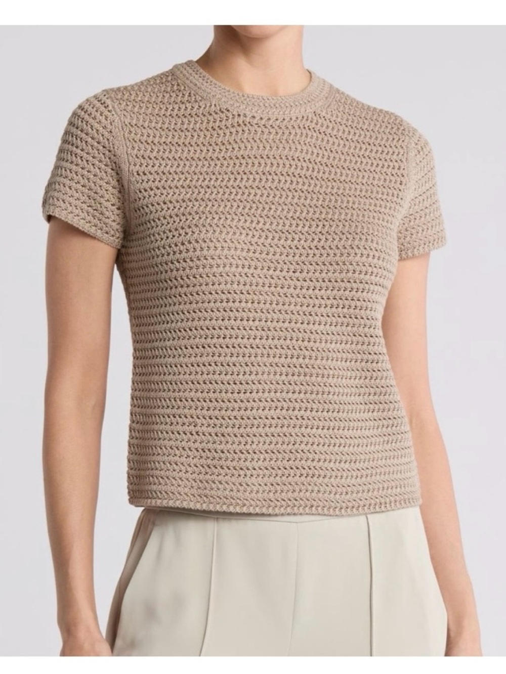 Vince - Beige Crochet Short Sleeve Knit Top - XS - NWT